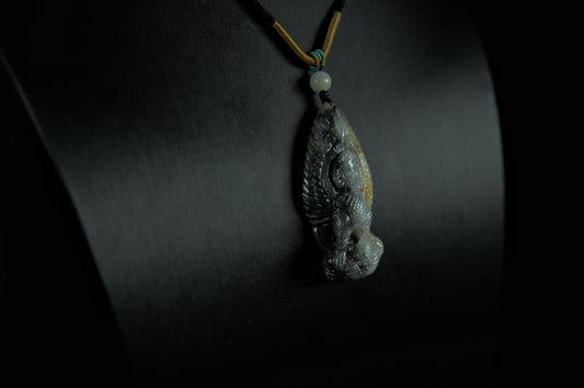 "Owl" Ink Yellow Jade Pendant