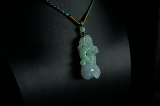 "Dragon" Icy Bright Sun Green Jade Pendant