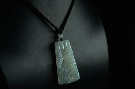 "Avalokitesvara" Icy Green Pattern Jade Pendant