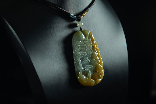 "Landscape" Icy Blue Water Yellow Jade Pendant