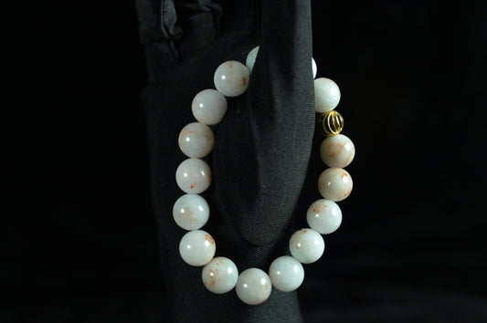 White Red Spot Jade Single Loop Bead Bracelet
