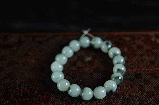 Icy Ink Bluish Green Jade Single Loop Bead Bracelet