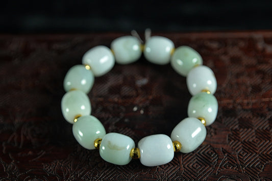 Mixed Light Green & Yellow & White Jade Single Loop Bead Bracelet