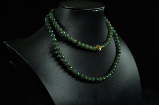 Oil Green Jade Bead Necklace