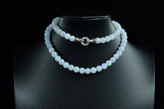 Icy Type Pale Blue Jade Bead Strand