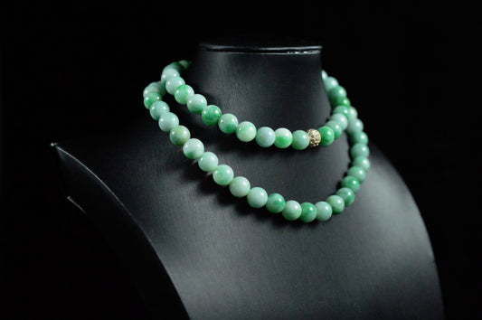 Waxy Type Vivid Green Jade Bead Strand
