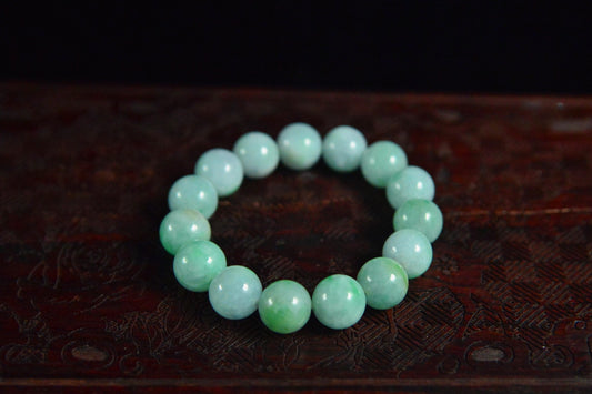 White Base Cyan Sun Green Bead Strand