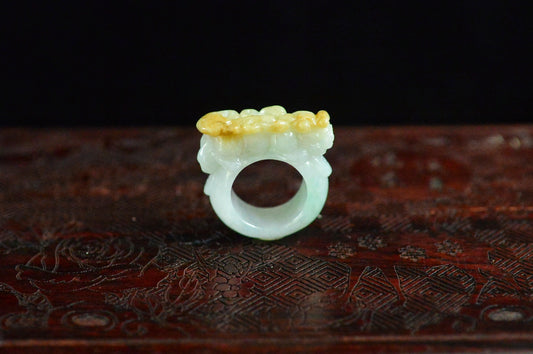 Icy Type Yellow Jadeite Pixiu Ring