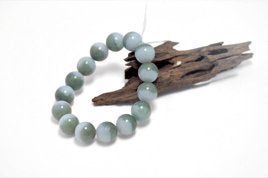 Oil Green White Jade Single Loop Bead Bracelet