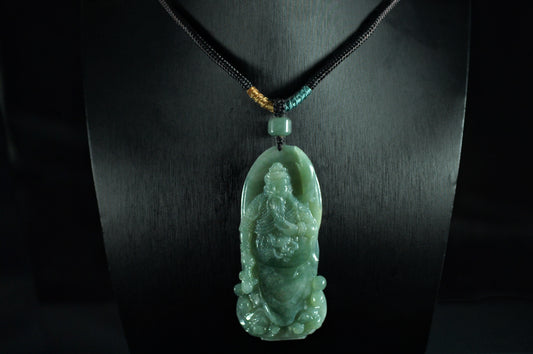 "Guan Gong" God of Wealth Pine Green Jade Pendant