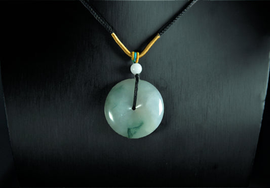 White Green Pattern Jade Donut Pendant
