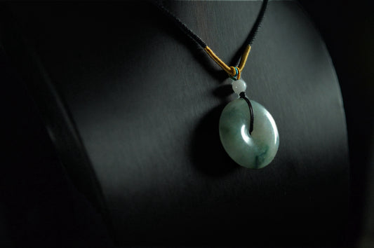 White Green Pattern Jade Donut Pendant
