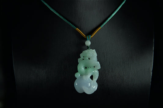 "Dragon" Icy Bright Sun Green Jade Pendant