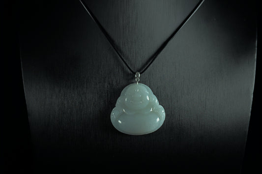 "Laughing Buddha" Icy White Jade Pendant