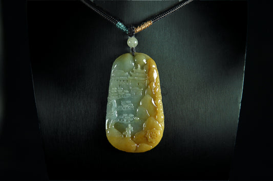 "Landscape" Icy Blue Water Yellow Jade Pendant