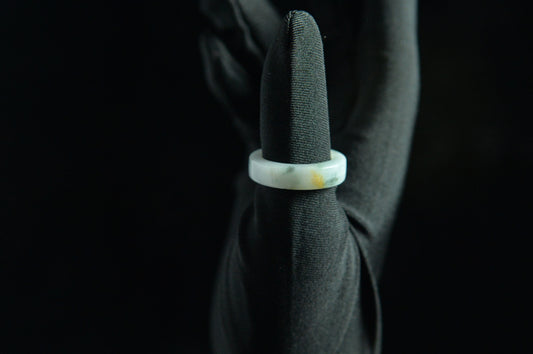 White Yellow Green Spot Jade Ring