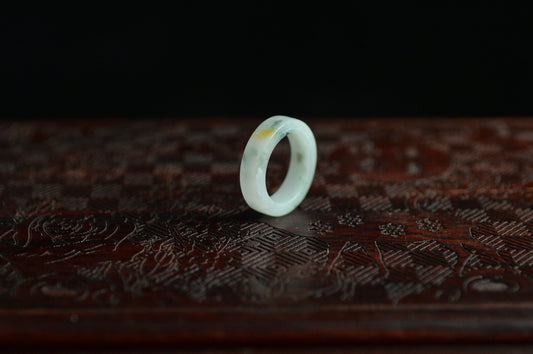 White Yellow Green Spot Jade Ring