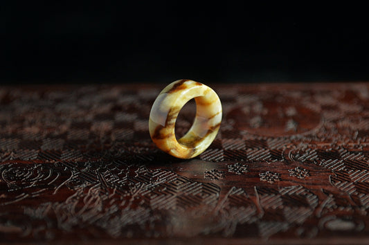 Rich Yellow Pattern Jade Ring