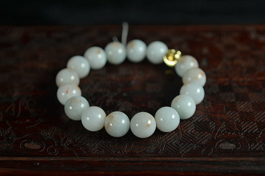 White Red Spot Jade Single Loop Bead Bracelet