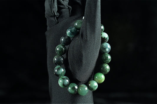 Rich Green Pattern Jade Single Loop Bead Bracelet