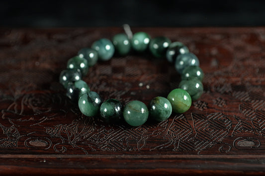 Rich Green Pattern Jade Single Loop Bead Bracelet