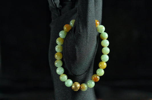 Mixed Light Green & Yellow & Red Jade Single Loop Bead Bracelet