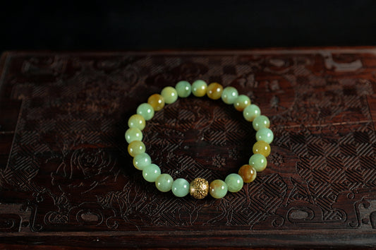 Mixed Light Green & Yellow & Red Jade Single Loop Bead Bracelet