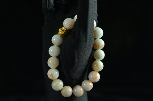 White Red Spot Jade Single Loop Bead Bracelet