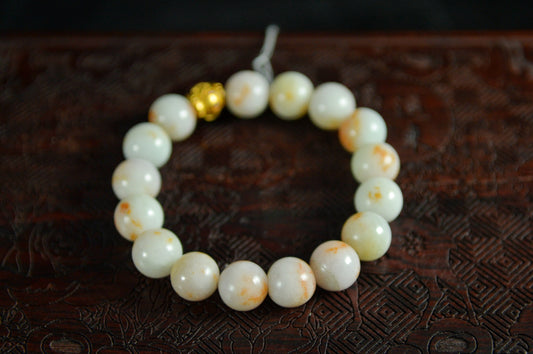 White Red Spot Jade Single Loop Bead Bracelet