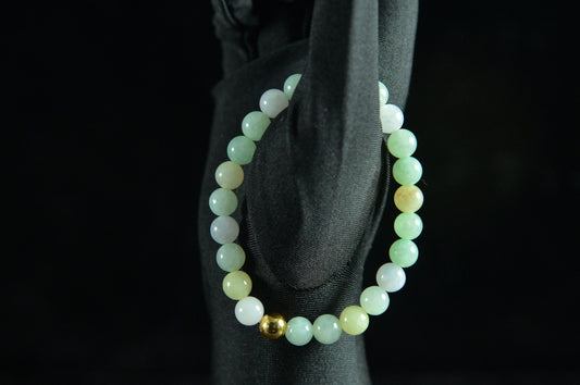 Mixed Light Green & Yellow & White Jade Single Loop Bead Bracelet