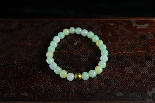Mixed Light Green & Yellow & White Jade Single Loop Bead Bracelet