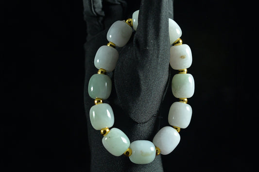 Mixed Light Green & Yellow & White Jade Single Loop Bead Bracelet