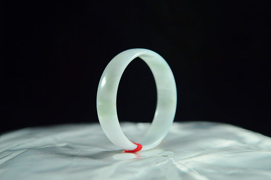 Wide White Moonlight Round Jade Bangle