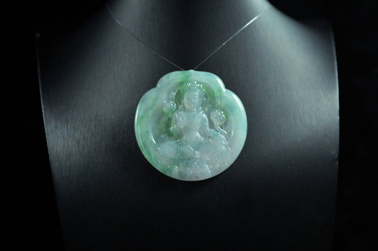 Waxy Icy Vivid Green Mother Guanyin Pendant