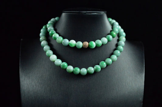 Waxy Type Vivid Green Jade Bead Strand