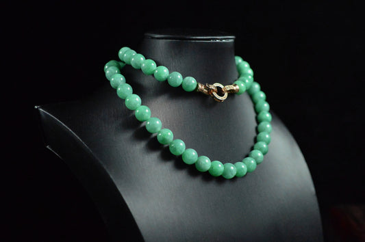 Waxy Icy Full Apple Green Jade Bead Strand 