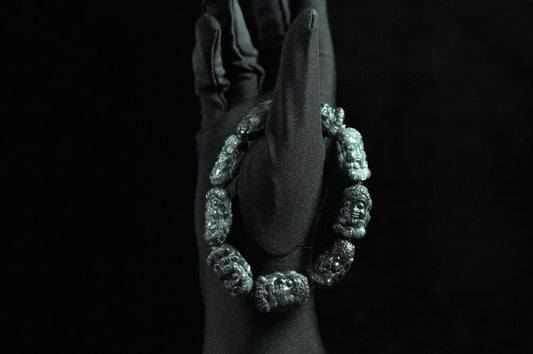 Black Jade Waxy Translucent Buddha Head Bead Strand