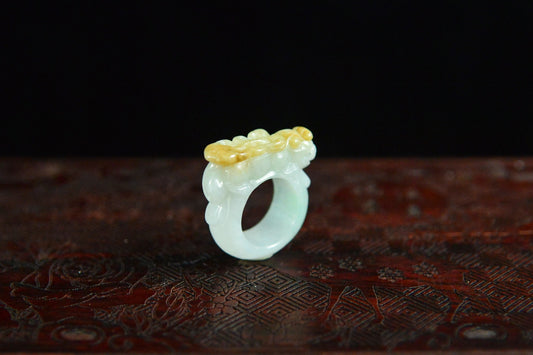 Icy Type Yellow Jadeite Pixiu Ring